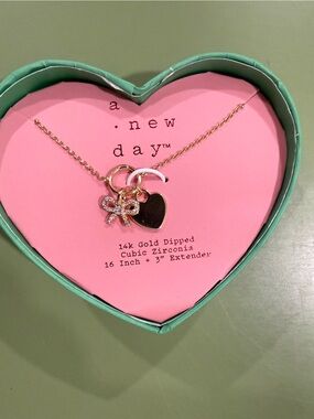 A New Day Gold-Tone Pink Bow Pendant Necklace